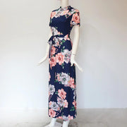 Corachic.com - Long Maxi Dress Floral Print Boho Style Beach Dress Casual Short Sleeve Bandage Dress - Dresses