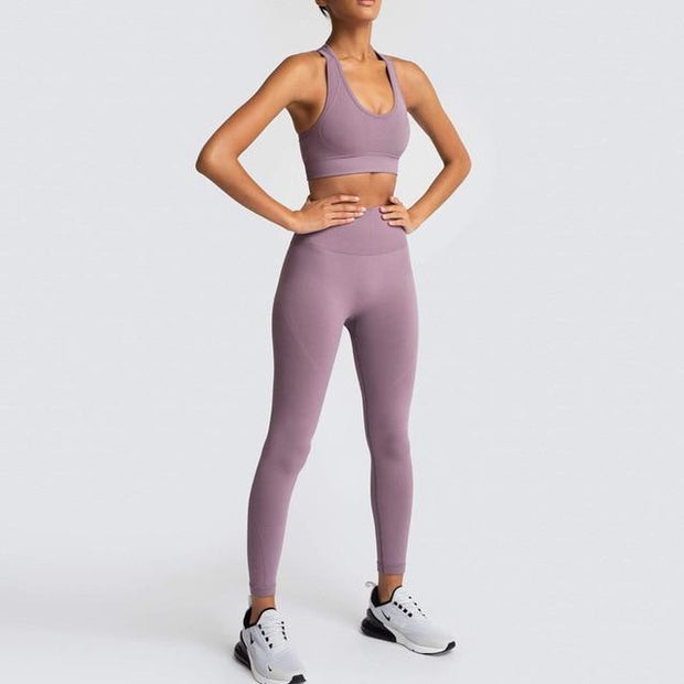 Seamless Gym Set Nylon Woman Sportswear 2 Piece Exercise Leggings Padded Sports Bras Women Fitness Wear Yoga Sets Sports Suits Leggings
