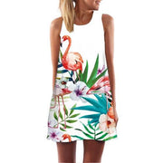 Corachic.com - Women Rose Print Sleeveless Summer Dress O-Neck Casual Loose Mini Chiffon Dresses - Dresses