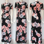 Corachic.com - Long Maxi Dress Floral Print Boho Style Beach Dress Casual Short Sleeve Bandage Dress - Dresses