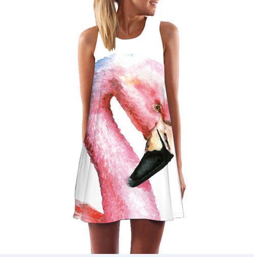 Corachic.com - Women Rose Print Sleeveless Summer Dress O-Neck Casual Loose Mini Chiffon Dresses - Dresses